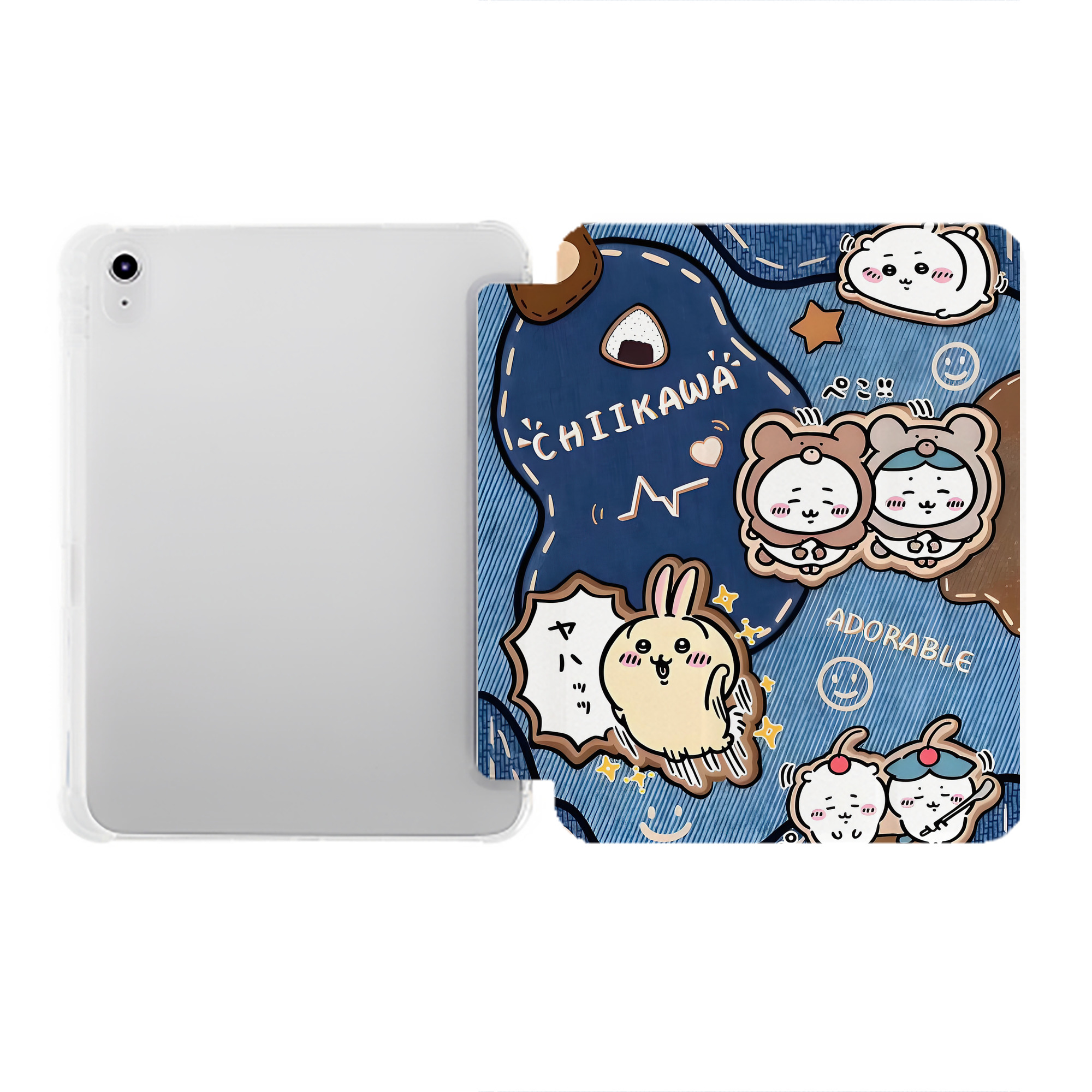 （画像用） ちいかわ Chii-kawa IPad ケース ペン収納付き 三つ折りスタンド PUレザー×シリコン 対応機種9.5/10.5/10.9インチ